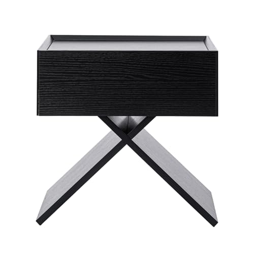 KATYGLORY Side Table End Table Living Room Blend of Classic and Modern Elements X-Shape Design with a Steady Floor-Standing Creating a Warm Atmosphere, Wooden Nightstand for Bedroom Black