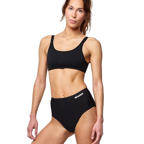 WUKA Stretch Seamless Midi Brief Period Pants Super Heavy Flow Leak Proof Reusable Washable Underwear for Women Multi Size Fits XS, S, M, L Black