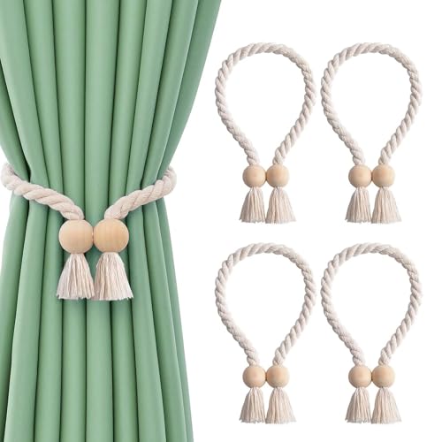 BDHYYM 4 Stück Raffhalter für Vorhänge mit EXTRA STARK Magneten | Magnetischer Vorhanghalter & Curtain Clips | Gardinenstopper & Gardinenbeschwerer Bohrfrei | Gardinen Klammern in Creme für Home/Büro
