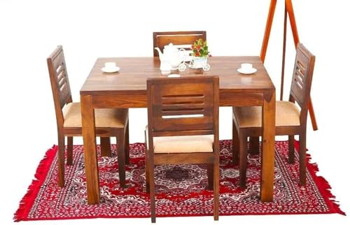 Image of RECTART Solid Wood Dining Table Set with Chairs for Living Room Home | Wooden Dining Room Sets Furniture for Hotels and Restaurants | (Natural Finish, 4 Seater-A)