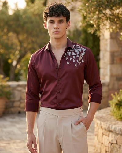 Image of IndoPrimo Men's Stylish Satin Shirt for Party, Formal, Daily and Casual Wear Full Sleeve Shirt for Mens - Trio