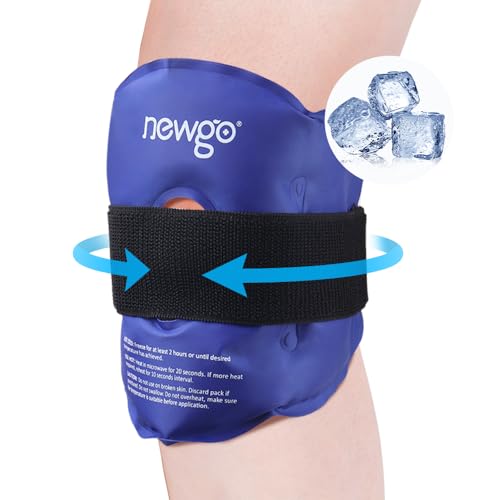 NEWGO Knee Ice Pack Wrap Reusable Gel Ice Wrap for Leg Injuries Hot Cold Pack for Post Knee Surgery Knee Joint Pain Arthritis Swelling Meniscus Tear ACL