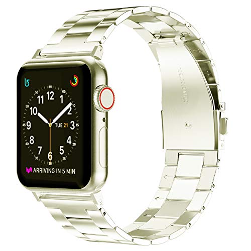 Wearlizer Stainless Steel Compatible with Apple Watch Band 38mm 42mm Women Men,Ultra-Thin Lightweight Replacement Band Strap Compatible for iWatch Bands Series 4 3 2 1 (Yellow, 38mm 40mm)