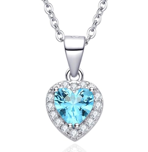 Dada Gioielli - Collana Cuore 9mm Punto Luce Argento 925 Con Zirconi Brillanti Catenina 45+5cm (Azzurro Acquamarina)