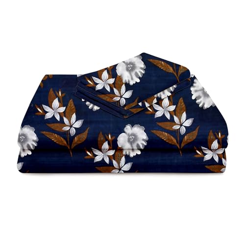 Image of HOMEKART 3D Printed 144 Tc Microfiber Double Bedsheet with 2 King Size Pillow Covers Breathable | Wrinklfree | Summer | Topsheet (Dark Blue & White Cricle Print, 90 x 90 Inches)