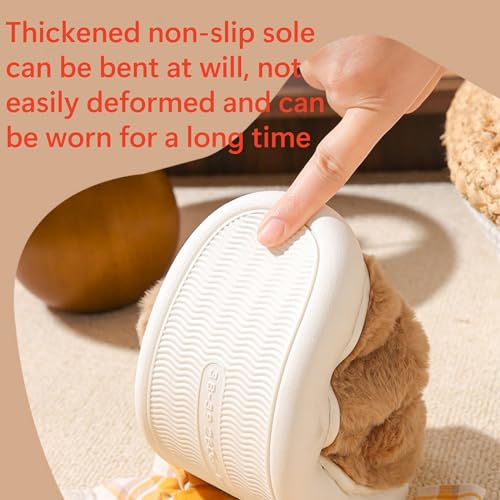 Cute little monkey home slippers, brown plush blue checkered bow, soft furry indoor winter shoes 5