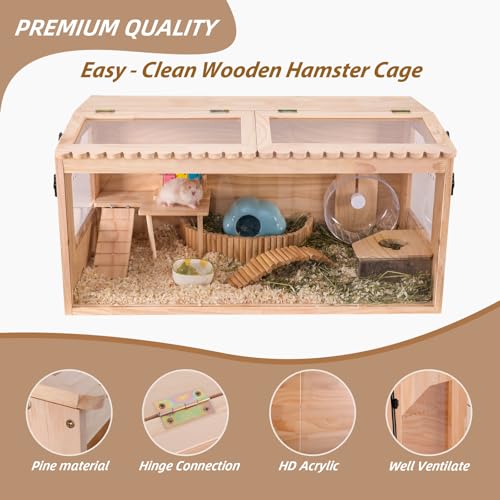 Wooden Hamster Cage, 32"x16"Guinea Pig Cage, Small Animal Cage for Dwarf Syrian Hamsters Degus Mice & Other Small Pets. Large Hamster cage with 2 Openable Door & Lace Window - Image 4