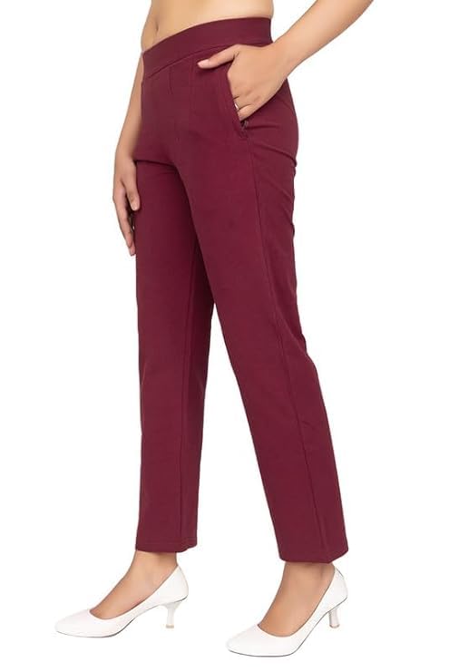 Image of Mlada All Day Cotton Track Pants for Women with 3 Zip Pockets | Regular Fit Mid Rise Track Pants with Stretchable Elastic Waist and Interlock Seams to Prevent Chafing