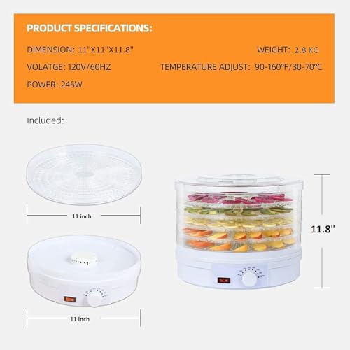 Image of New Imported Plastic Electric Transparent 5 Tier Countertop Dry Food Saver /Dehydrator /Preserver Jerky Maker Machine with Adjustable Temperature Control (White) 28 CM