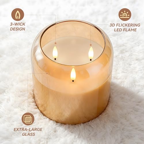 Bougie pilier LED extra large 15x15 cm à 3 mèches vacillantes avec télécommande - 5