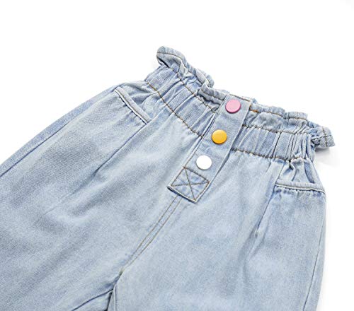 KIDSCOOL SPACE Baby & Little Girls Ruffled Elastic Waist Colorful Button Decor Vertical Pocket Jeans3