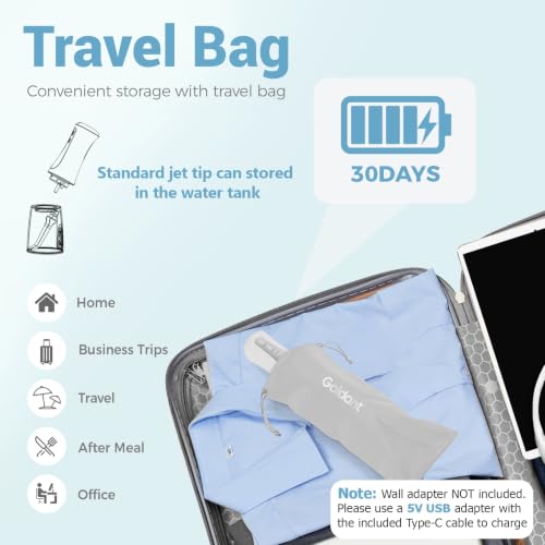 Image of 2026 New 350ML Water Flosser for Teeth Cordless with Travel Bag, Portable Oral Irrigator Dental Pick, 5 Modes Electric Rechargeable IPX7 Waterproof Tooth Cleaner for Travel Home Braces(White)