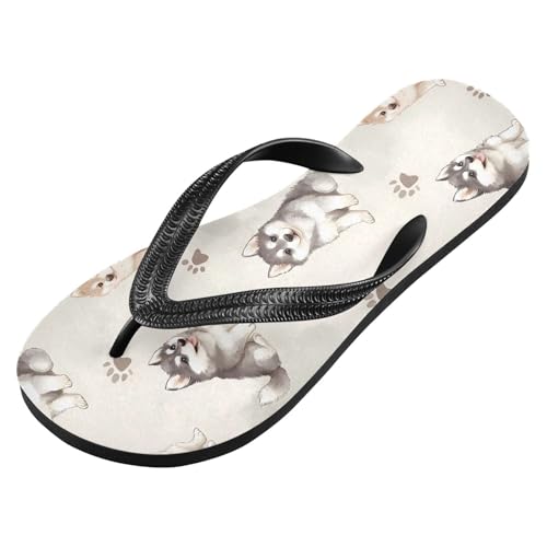 ALAZA Cute Husky Dogs Animal Flip Flops for Women Fashion Beach Slippers Comfort Mens Flip Flops Non-Slip Rubber Shower Slippers Sandal for Hotel Travel Sport,XS2