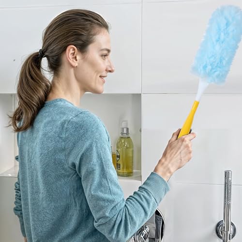 Image of 50 Pcs Duster Refills, 360 Dust Removal Brush Disposable Replacement Head with 1 Short & 1 Extendable Handle, Polyester Fiber for Electronics, Furniture, Blinds, Ceiling Fans, Walls