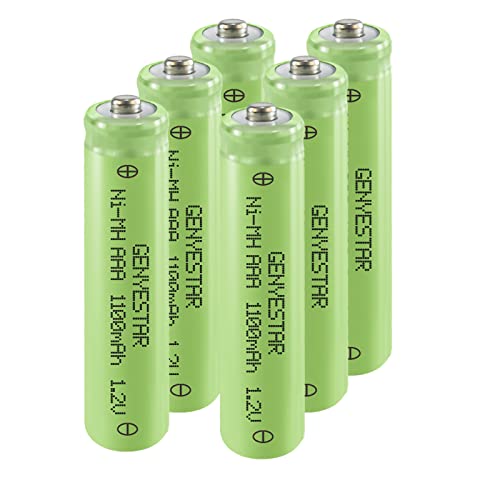 GENYESTAR Rechargeable AAA Batteries, 1.2V 1100mAh Ni-MH Pre-Charged Triple AAA Rechargeable Batteries for TV Remote Toys Home Device, 6 Pack