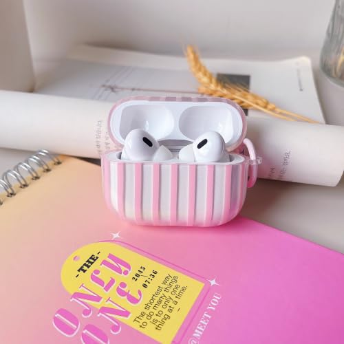 Image of MINSCOSE for AirPods Pro 2nd /1st Generation Case,Cute Striped Aesthetic Pattern Design with Trendy Keychain Ring,Soft TPU Protective Shockproof Cover with Cleaner Kit for Airpods Pro /Pro 2-Clear Pink