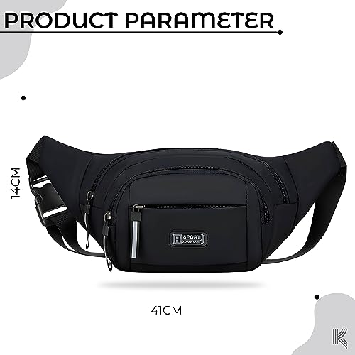 Image of Kraptick Premium Unisex Waist Bag for Men and Women - Stylish Hip Bag, Fanny Bag, Outdoor Waist Bag (Black)