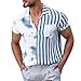 COOFANIN Uomini Moda Primavera Estate Top Camicia Allentata Spiaggia Stampa Floreale A Righe Maniche Corte Pulsante Casual Top Camicia Term, Blu, L