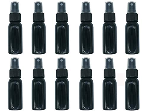 HOSL 1 Ounce Empty Spray Bottles for Cleaning Solution Travel bottles Refillable Fine Mist Perfume Sprayer Bottle Cosmetic Atomizers PET Spray Bottles (12 Pack, Black)