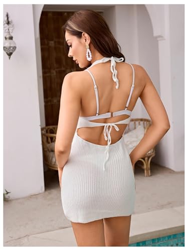 Image of GORGLITTER Women's Crochet Dresses Sexy Hollow Out Tie Backless Sleeveless Bodycon Sundress