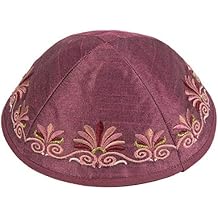 Yair Emanuel Maroon Shades Flower Design Embroidered Maroon Kippah