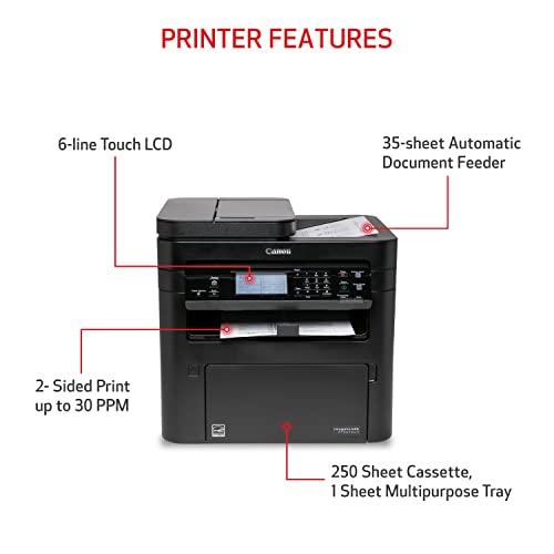 Canon imageCLASS MF267dw II - Monochrome Duplex Wireless Laser Printer, All-in-One With Scanner, Copier, Fax, Auto Document Feeder, Mobile Ready, 30 PPM, Black