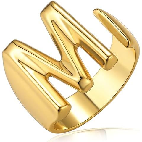 Gold Bold Initial M Rings for Women, GoldChic Jewelry Chunky Letter Open Ring Adjustable Statement Rings for Party Cover