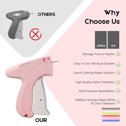 Image of Stitch Gun for Clothes, Handheld Quick Clothing Fixer | 3000 Fasteners (1000 Black /1000 White /1000 Color) + 6 Needles, for Quick Clothing Repairs, Retail Tagging, and Fabric Crafts