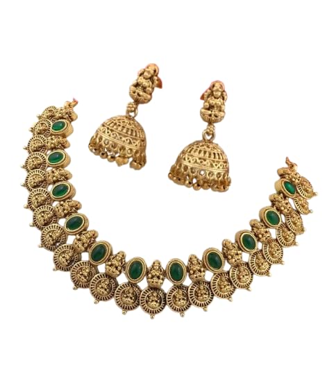 KGRSplash Traditional Gold Plated Copper Temple Collar Bone Necklace Set And Earring | Jewellery Set For Women, Green Color (B0DGLW4F62) Amazon Price History, Amazon Price Tracker