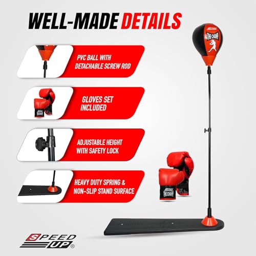 Image of SPEED UP Champ Boxing Punching Stand Set with Punching Gloves & Pump (Age Group 3 to 12 Years, Multicolour)