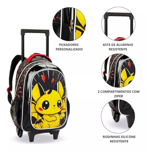 Kit Mochila Escolar Rodinhas + Lancheira + Estojo Dragão Pokenlex