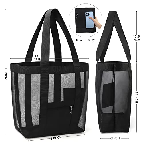 Kpx Mesh Beach Bag, Tote Bag For Women Large Foldable Mesh Swimming Bag With Pockets - Sandproof, Waterproof (Black-Style 3) #TOP1