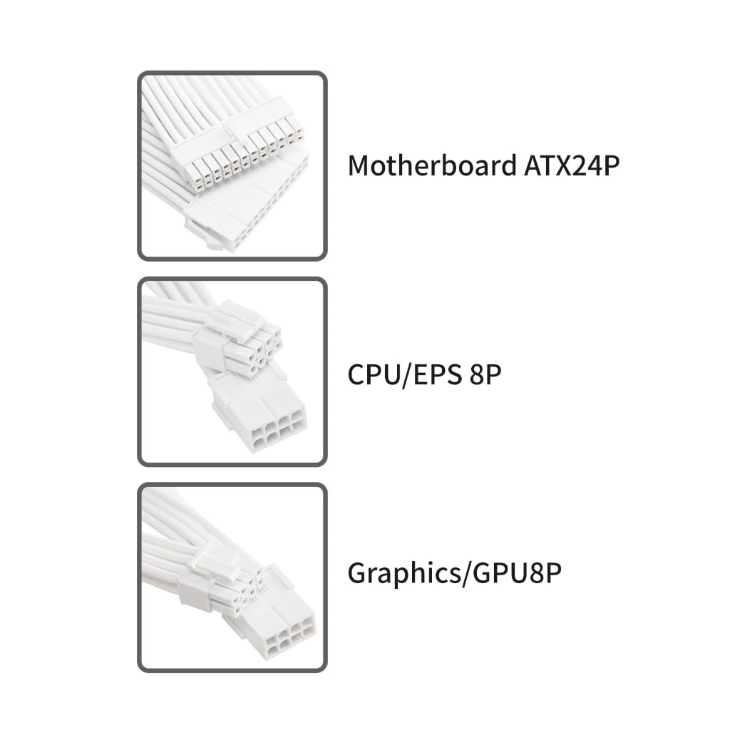 Juego de extensión de cable de alimentación de 18 AWG para PC, incluye CPU de 1 x 24 pines, 1 x 8 pines, cables PCIE de 2 x 8 pines con peines, opción de color de 30 cm