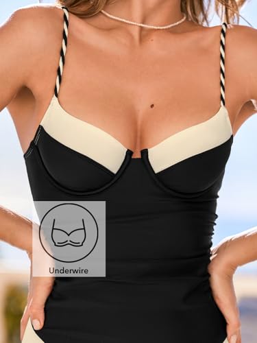 Image of CUPSHE Women's Underwire One Piece Swimsuit V Neck Ruched Bathing Suit
