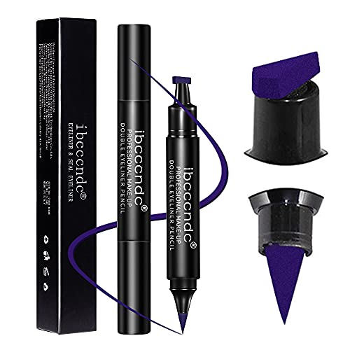 2 Pcs Purple Eyeliner Stamp Waterproof Smudge Proof - Dual Ended Liquid Eye Liner Pen, Long Lasting & Sweatproof Makeup for Perfect Cat Eye Look (#06 Purple)
