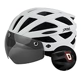 Bike Helmet for Men Women Bicycle Helmet with Removable Visor & Magnetic Goggles Adjustable Size Safety Breathable Mountain & Road Bicycle Helmets Adult Cycling Helmets with Taillight (White)