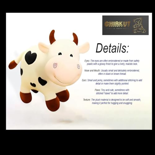 Image of CHIRKUT 30cm Cow Soft (White Colour) Stuffed Plush Toy Animal for Kids Baby Girls BoyCute Hugging Toy for Boys & Girls | Washable & Safe | Birthday Gift for 1-6 Year Old (new Cow)