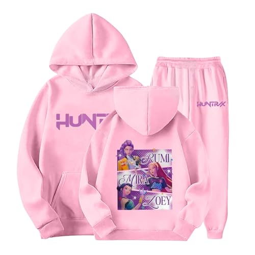Demon Hunters Anime Graphic Kids Tracksuit Set, Long Sleeve Hoodie and Pants 2-Piece Outfit, Vintage Y2K Casual Sportswear for Boys and Girls