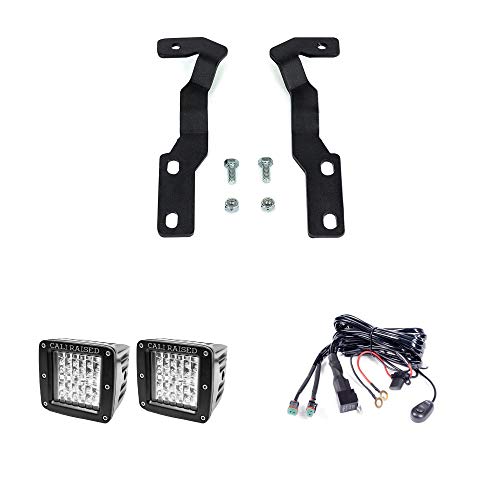 Cali Raised LED Low Profile Ditch Light Brackets Kit for 2016-2023 Tacoma (Brackets with 3x2 18W LED Pods and Dual Wiring Harness, No Switch)
