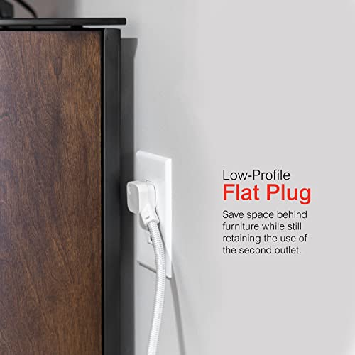 Image of GE 3-Outlet Power Strip Surge Protector 8 Ft Braided Extension Cord with Multiple Outlets Grounded Flat Plug ETL Listed White 38433,(Pack of 12)