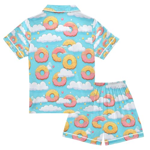 Cloud with Doughnut Satin Summer Pajama Sets Silk Short Sleeve Button Down Sleepwear2