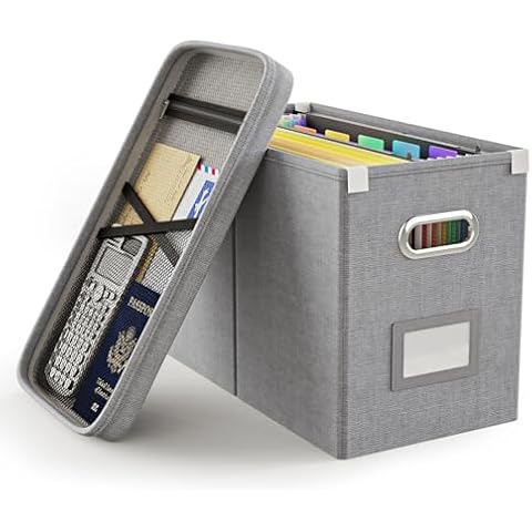 Oterri File Organizer Box with Lid, Hanging Filing File Box with Mesh Pocket, Document Organizer Box for Letter Files, Portable Storage Box with Smooth Sliding Rail for Office&Home(1 PCS, Grey) Cover
