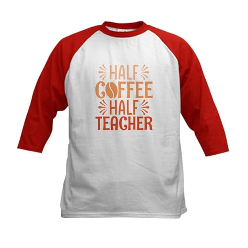 CafePress Half Coffee Half Teacher Kids Baseball T Shirt Kids Cotton Baseball Jersey, 3/4 Raglan Sleeve Shirt