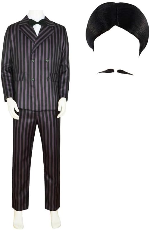 Disfraz de Gomez para hombre, traje familiar a rayas para adultos