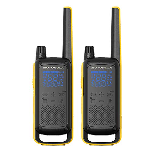 Motorola T470 Talkabout Two Way Radios, Long Range Emergency Rechargeable Waterproof Walkie Talkies 22 Channel, 35 Mile outdoor Black Yellow, 2 Pack