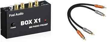 Fosi Audio 2RCA to 2RCA Cable 0.9Ft0.3m and Box X1 Phono Preamp for MM Turntable