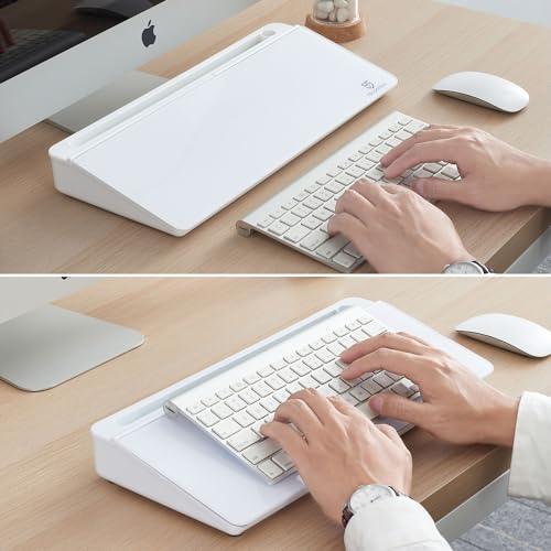 Pizarra blanca de escritorio pequeña de cristal de borrado en seco, soporte para teclado de computadora, almohadilla de superficie blanca con cajón, organizadores de escritorio con accesorios para - imagen 7