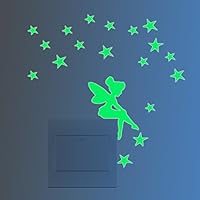 Feskin 3 Stück Leuchtaufkleber Kleine Elfe mit Sternen für Lichtschalter oder Steckdose, Wandaufkleber Fluoreszierend und im Dunkeln Leuchtend für Kinderzimmer und Babyzimmer