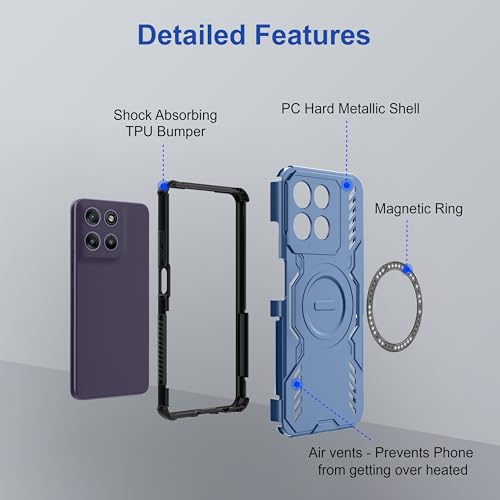 Image of Zapcase Back Case Cover for Motorola G57 Power 5G | Magnetic Case with Built-in Metal Ring | Supports MagSafe Charger, Wallet & Car Mount | Shockproof Hybrid PC + TPU | Blue