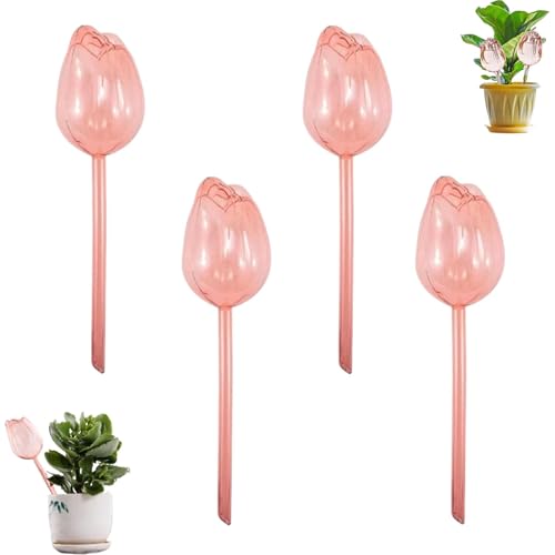 4 Pièces Ballon d'Arrosage pour Plantes, Transparent Dispositif d'Arrosage de Tulipe, Arrosage Automatique, Boules d'Irrigation pour Plante, Distributeur Eau Plantes,...